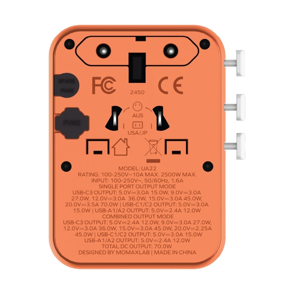Momax 1-World2 GaN 70W 5-Port USB-C AC Travel Adaptor