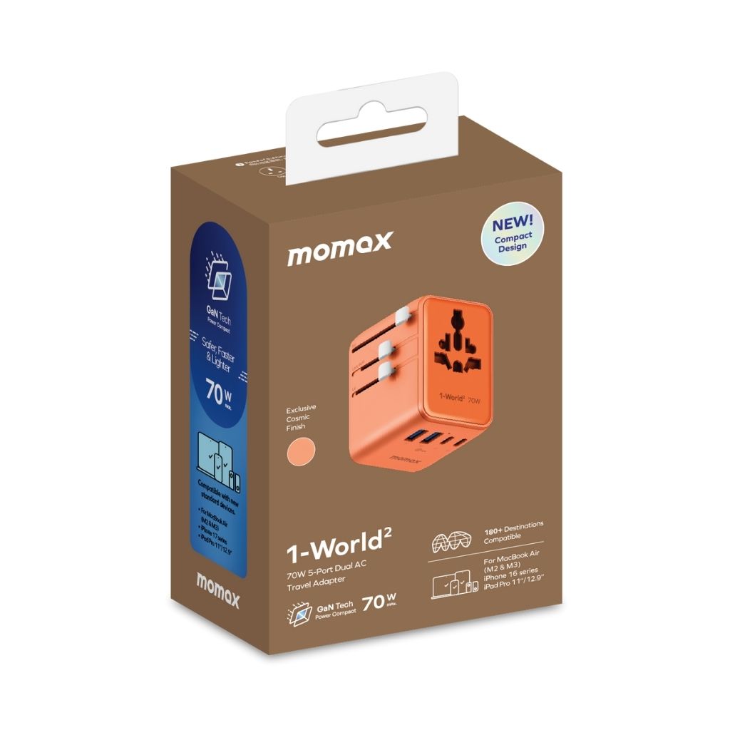 Momax 1-World2 GaN 70W 5-Port USB-C AC Travel Adaptor