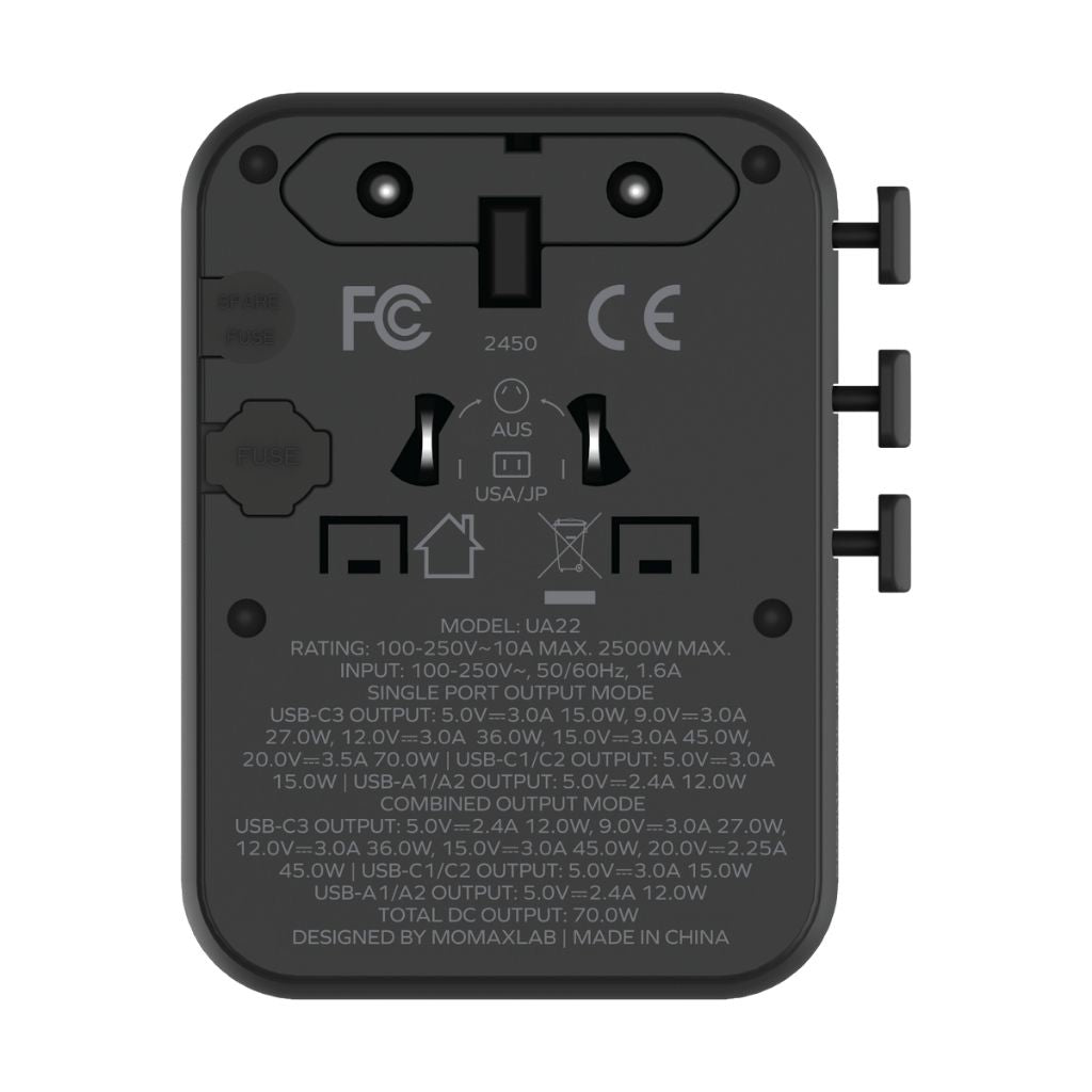 Momax 1-World2 GaN 70W 5-Port USB-C AC Travel Adaptor