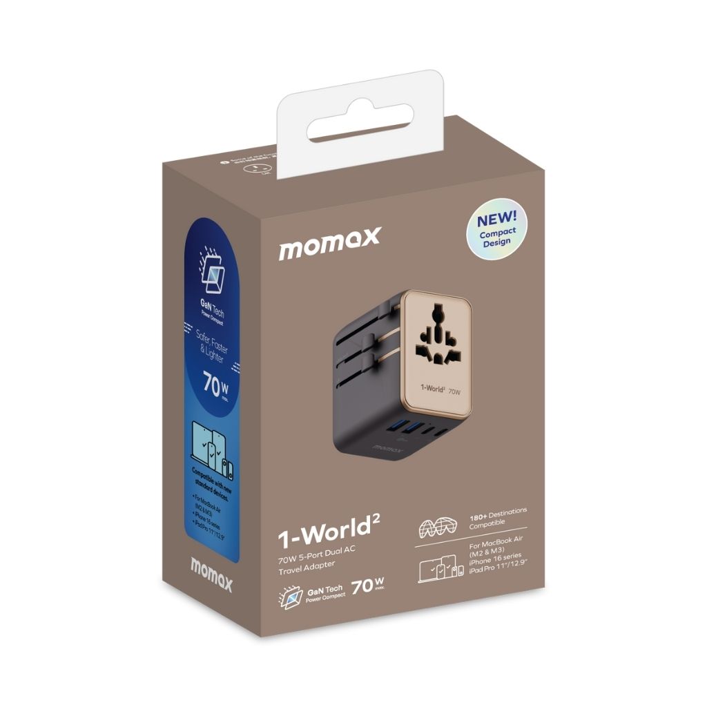 Momax 1-World2 GaN 70W 5-Port USB-C AC Travel Adaptor