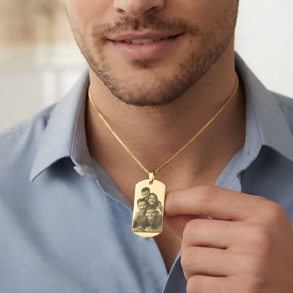 Engraved Photo Rectangular Disc Necklace