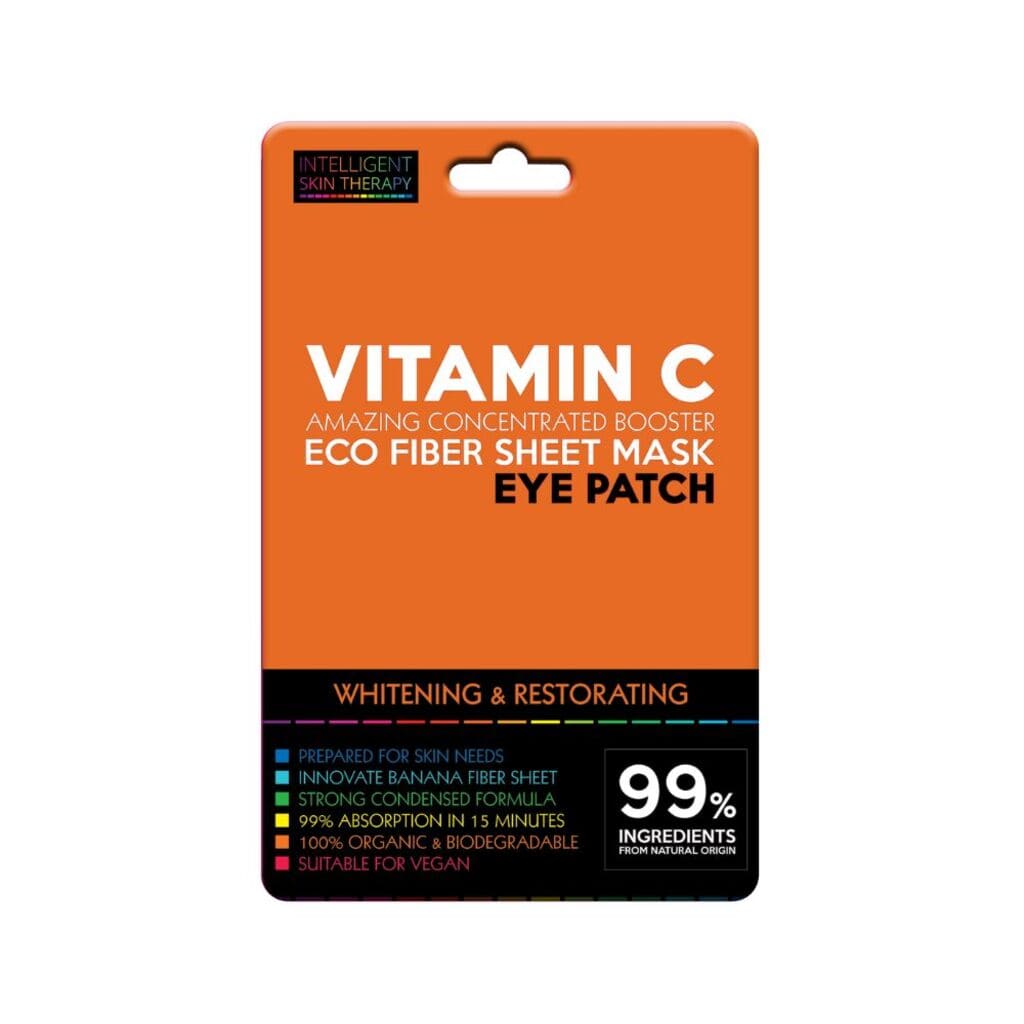 Vitamin C eye patch packaging with orange and black design