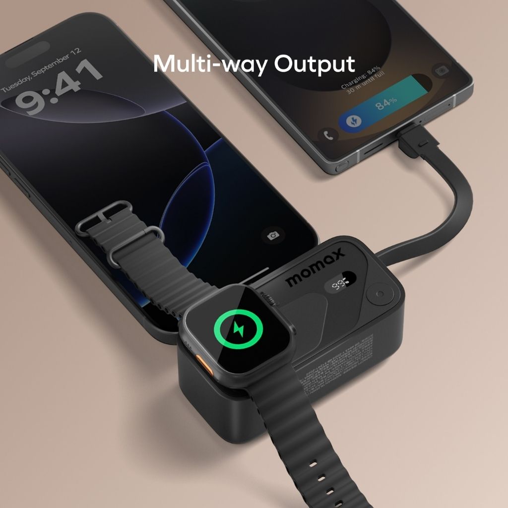 Momax 5000mAh Magnetic Power Bank with USB-C Plug and Apple Watch Charger