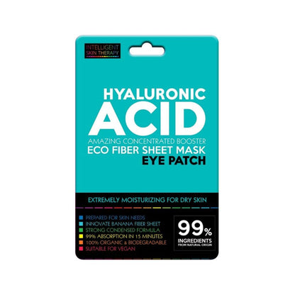 Hyaluronic Acid eye patch packaging with teal and black design