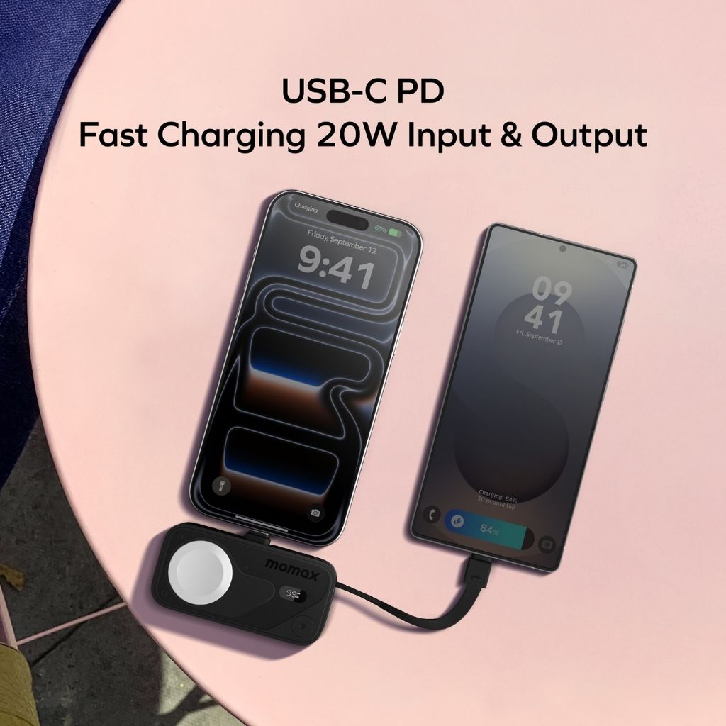 Momax 5000mAh Magnetic Power Bank with USB-C Plug and Apple Watch Charger