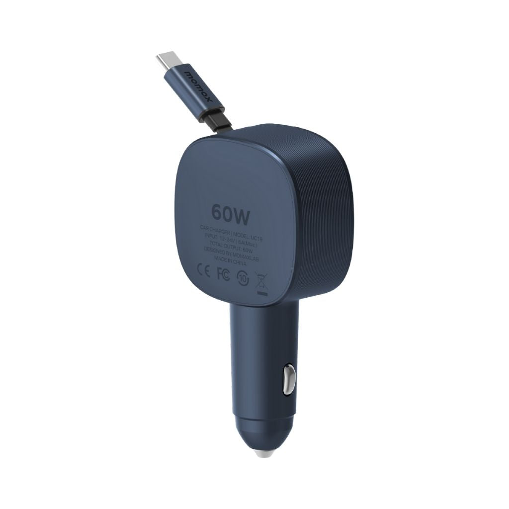 Momax 1-Move+ 60W 2-Port Car Charger With Built-In Retractable Cable