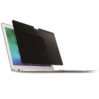 Laptop with a privacy screen filter on a white background