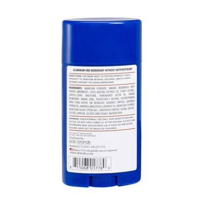 Blue deodorant stick with label on a white background