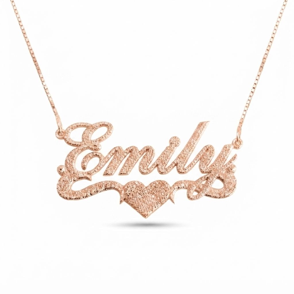 Brushed Name Necklace with Heart