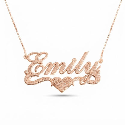 Brushed Name Necklace with Heart