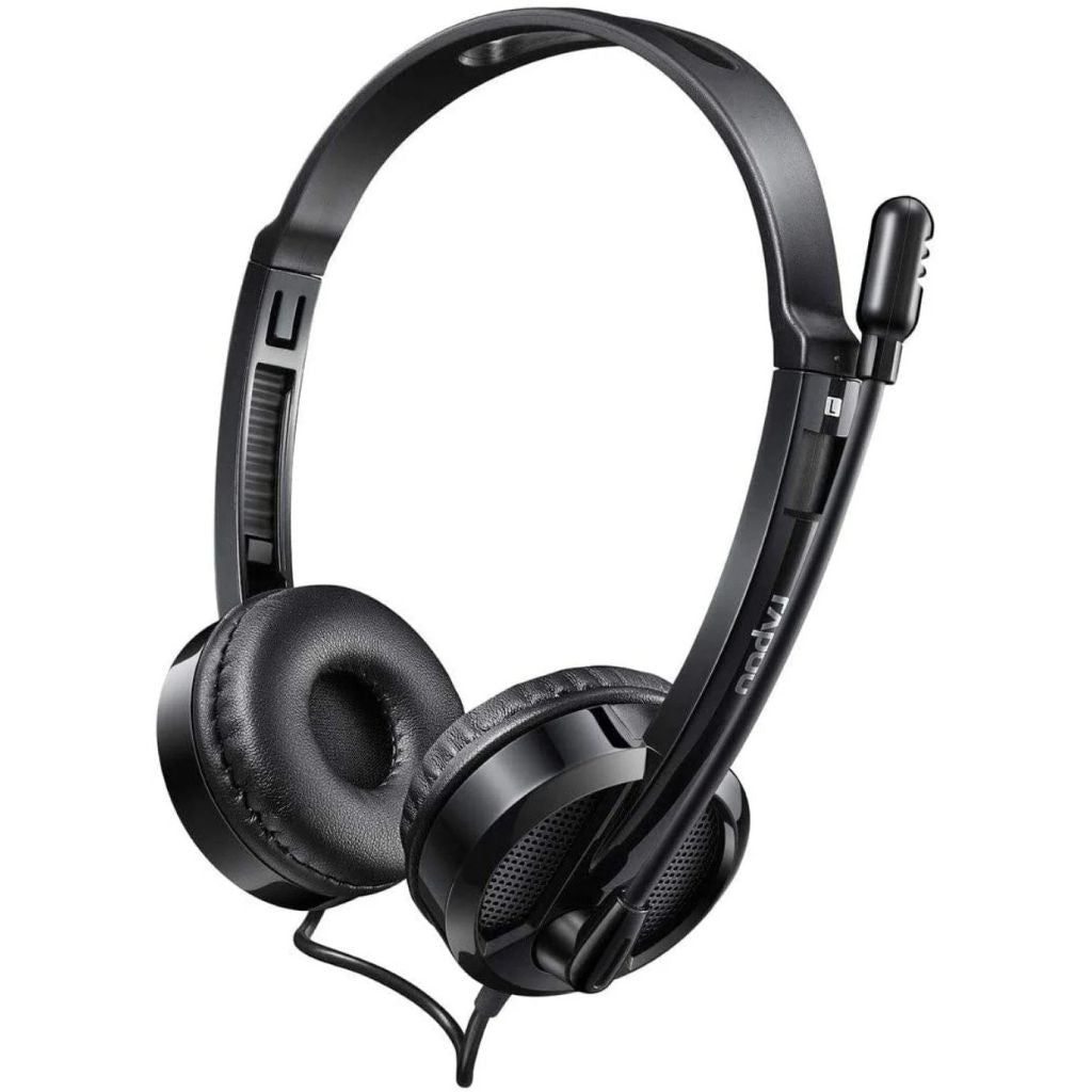 Black headphones on a white background