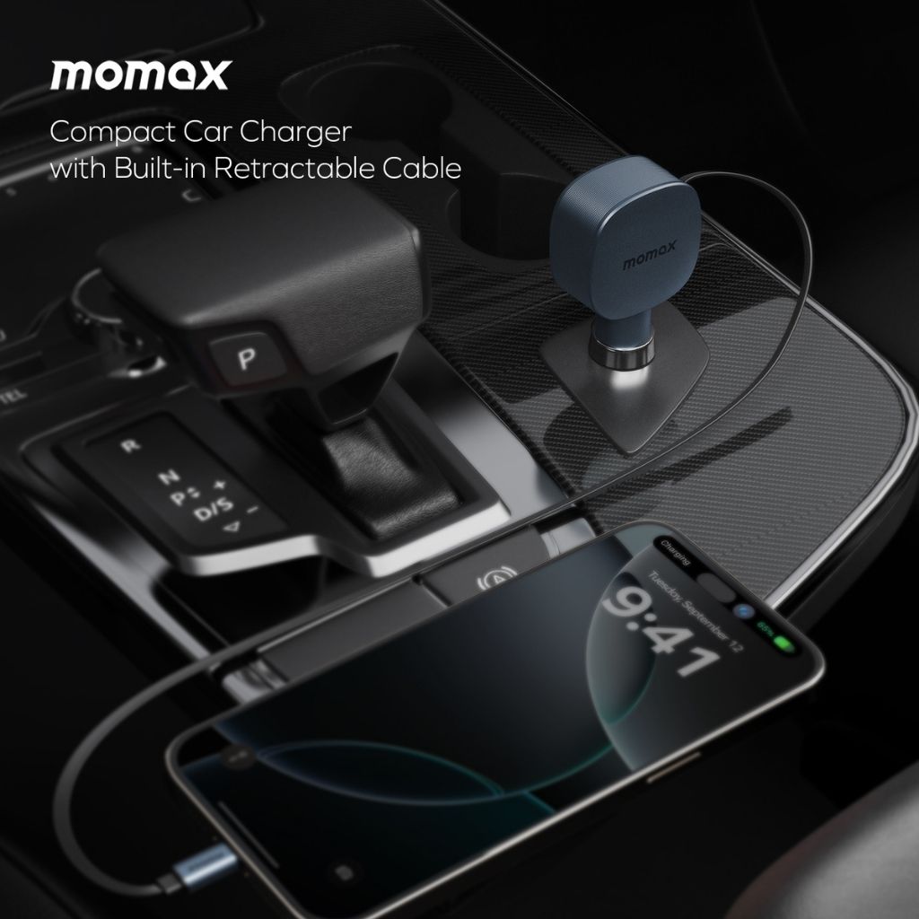 Momax 1-Move+ 60W 2-Port Car Charger With Built-In Retractable Cable