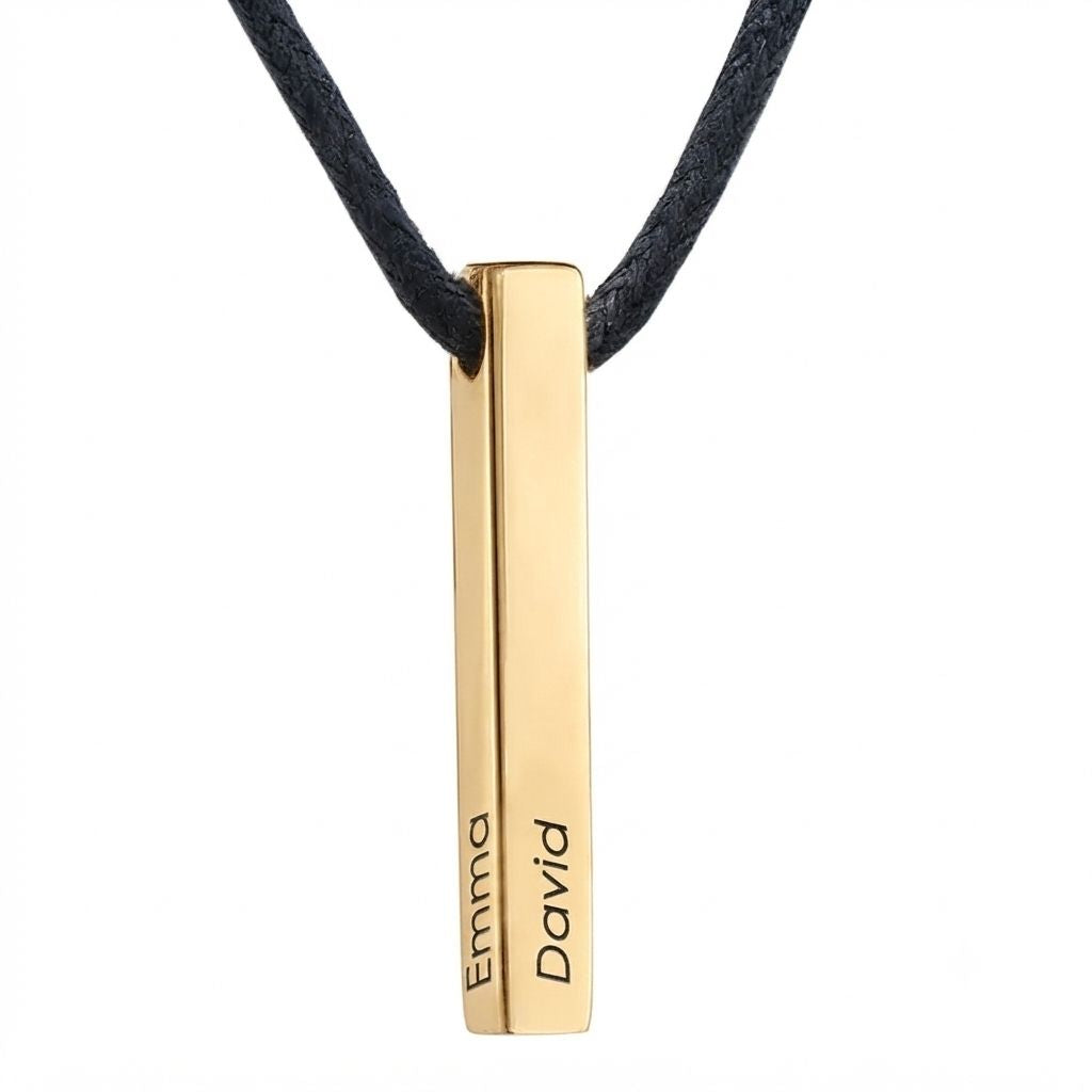 Men's Leather Bar Name Necklace