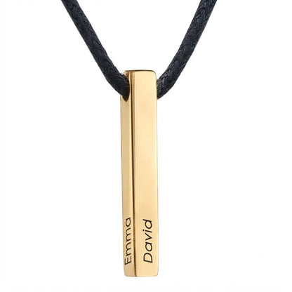 Men's Leather Bar Name Necklace