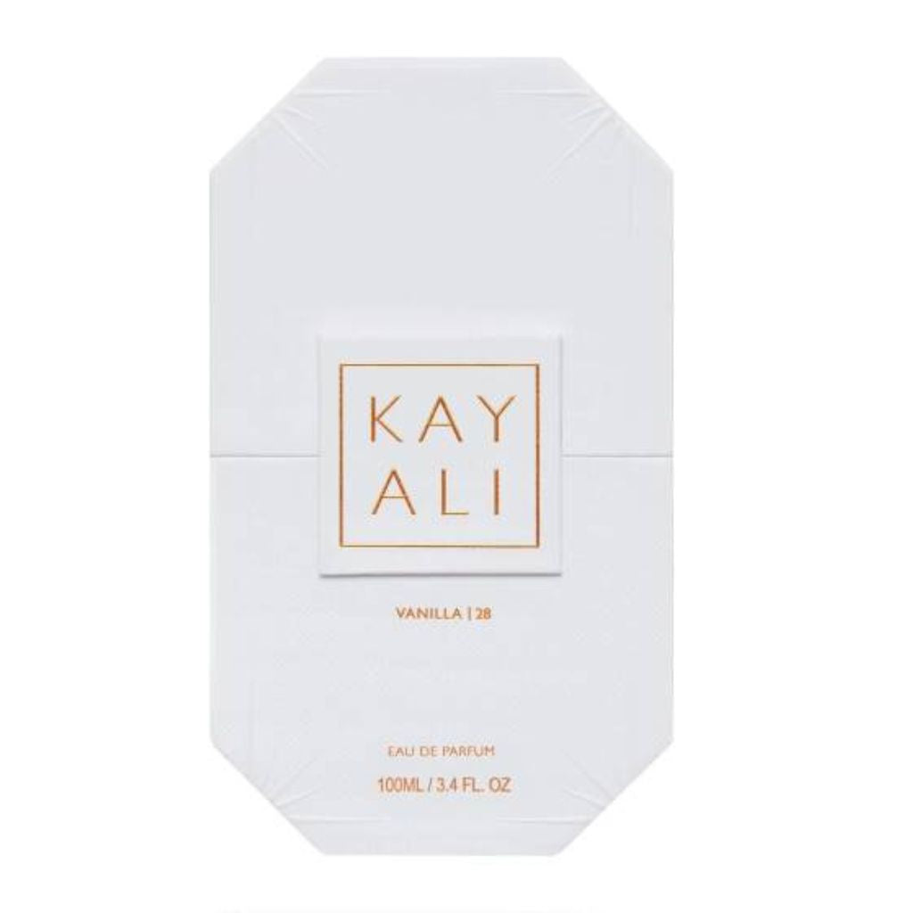 Kayali vanilla eau de parfum packaging on a white background