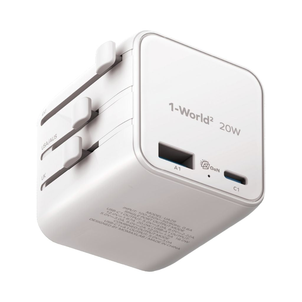 Momax 1-World 20W Universal 2-Port Travel Adapter