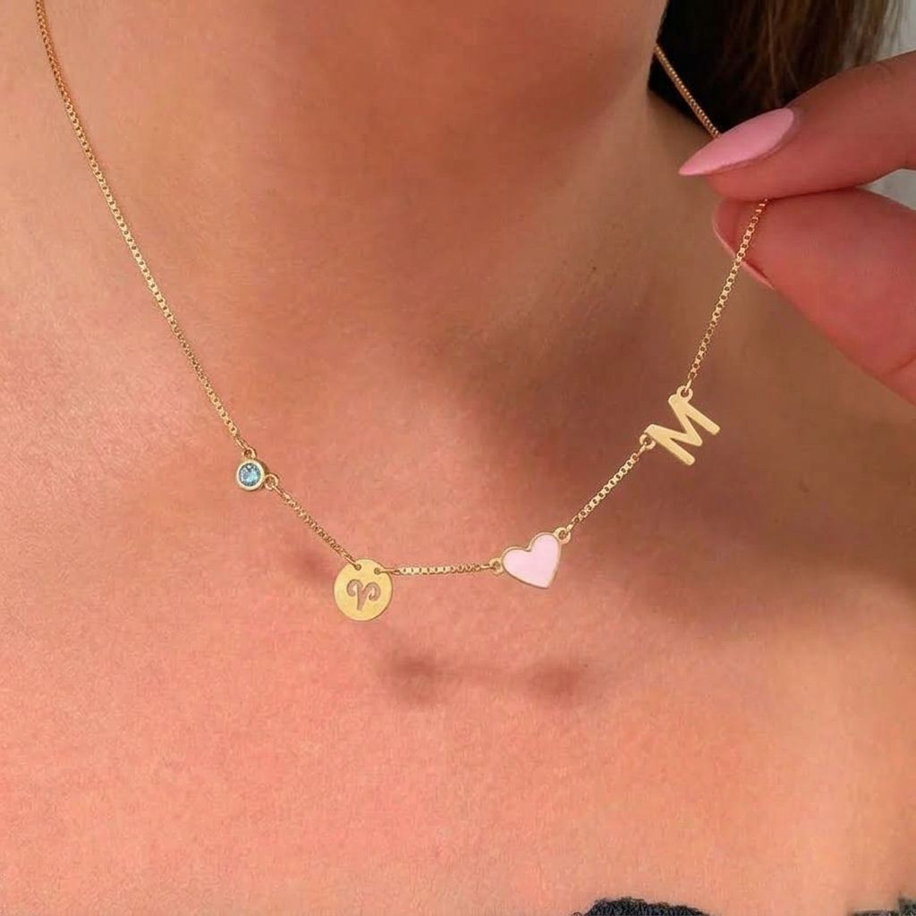 Personalised Zodiac Birthstone Initial Necklace