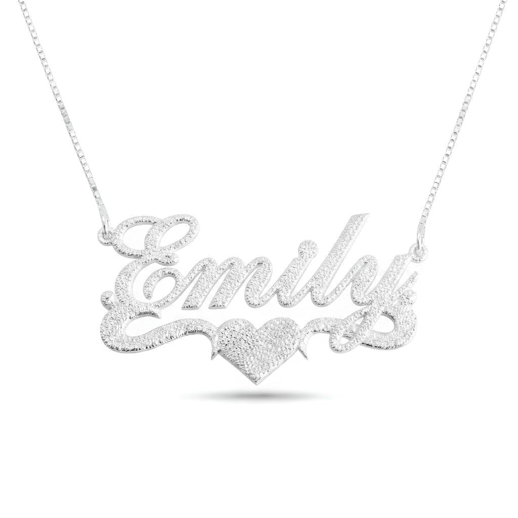 Brushed Name Necklace with Heart