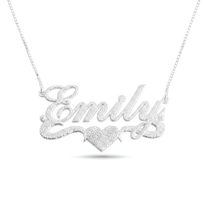 Brushed Name Necklace with Heart