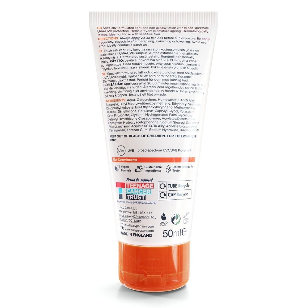 Back view of a skincare product tube with text and branding on a white background