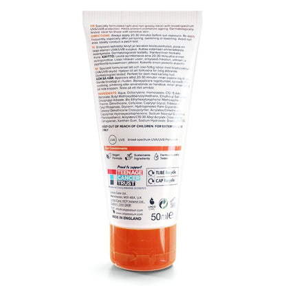 Back view of a skincare product tube with text and branding on a white background
