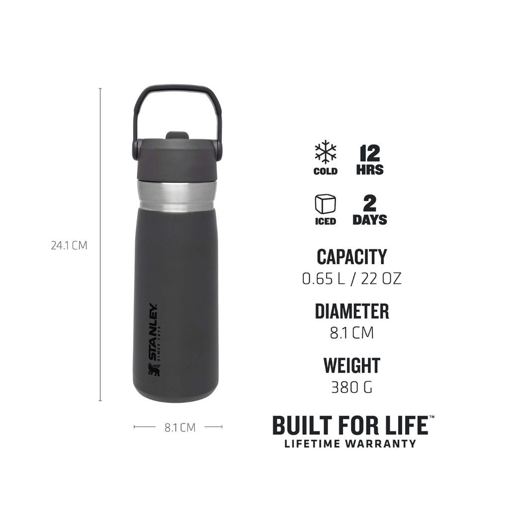IceFlow Flip Straw Water Bottle 650 ml / 22 oz Charcoal