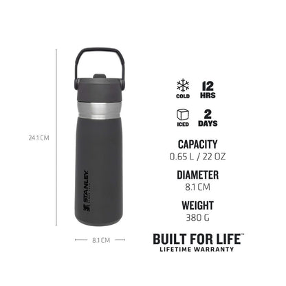 IceFlow Flip Straw Water Bottle 650 ml / 22 oz Charcoal