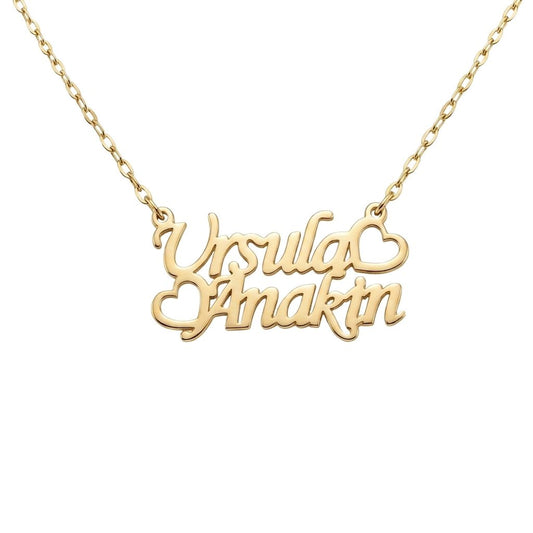Tiny Hearts Placed Diagonal Double Name Necklace