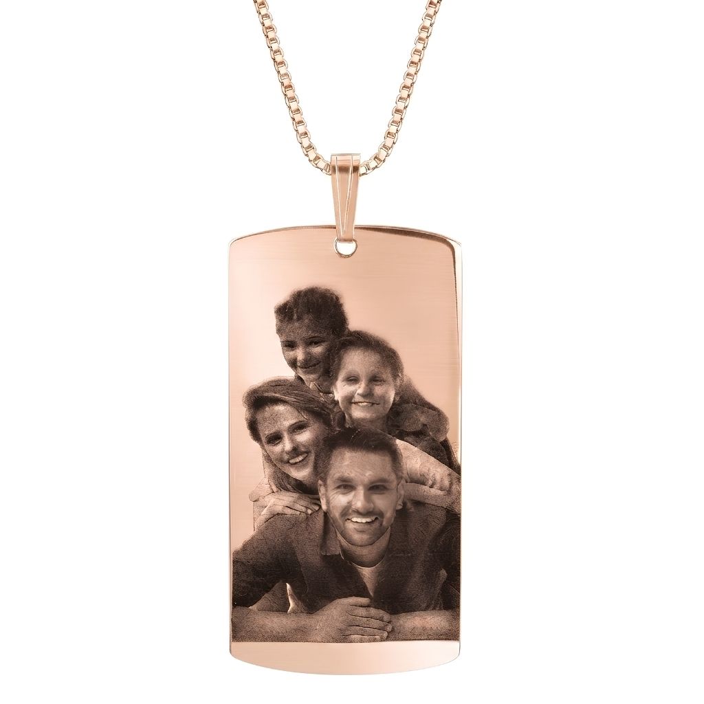 Engraved Photo Rectangular Disc Necklace
