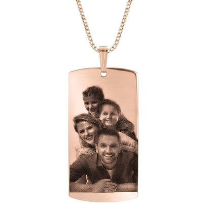Engraved Photo Rectangular Disc Necklace