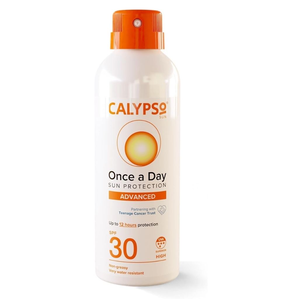 Calypso sun protection spray bottle on a white background