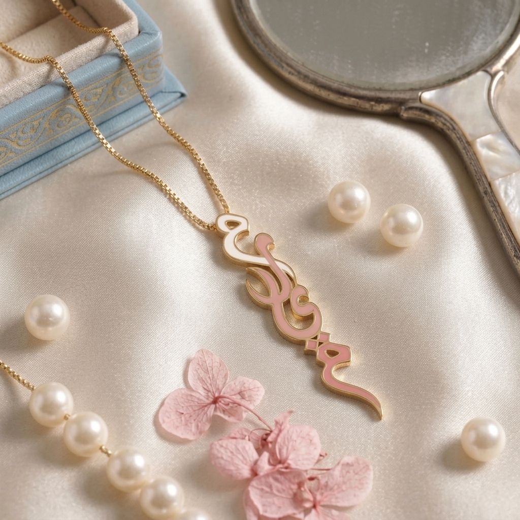 Vertical Arabic Name Necklace With Enamel