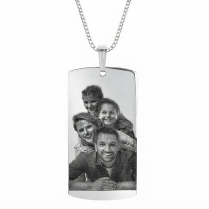 Engraved Photo Rectangular Disc Necklace