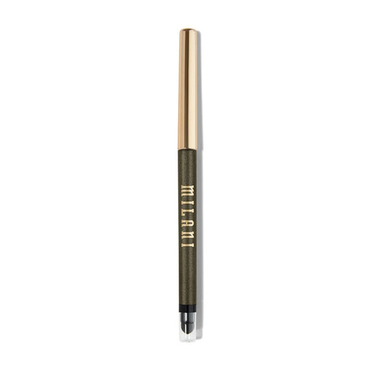 Makeup pencil with gold cap and black body on a white background