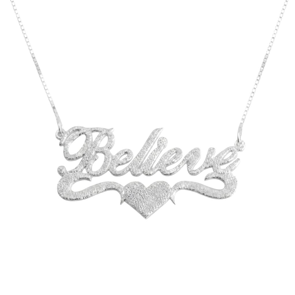 Brushed Name Necklace with Heart