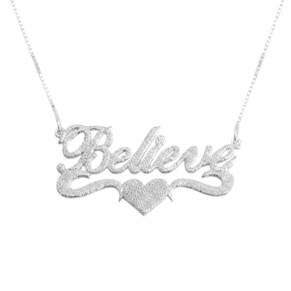Brushed Name Necklace with Heart