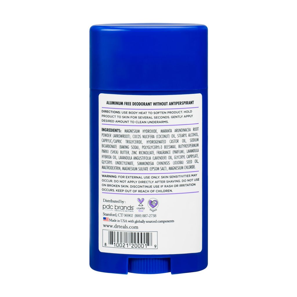 Blue deodorant stick with label on a white background
