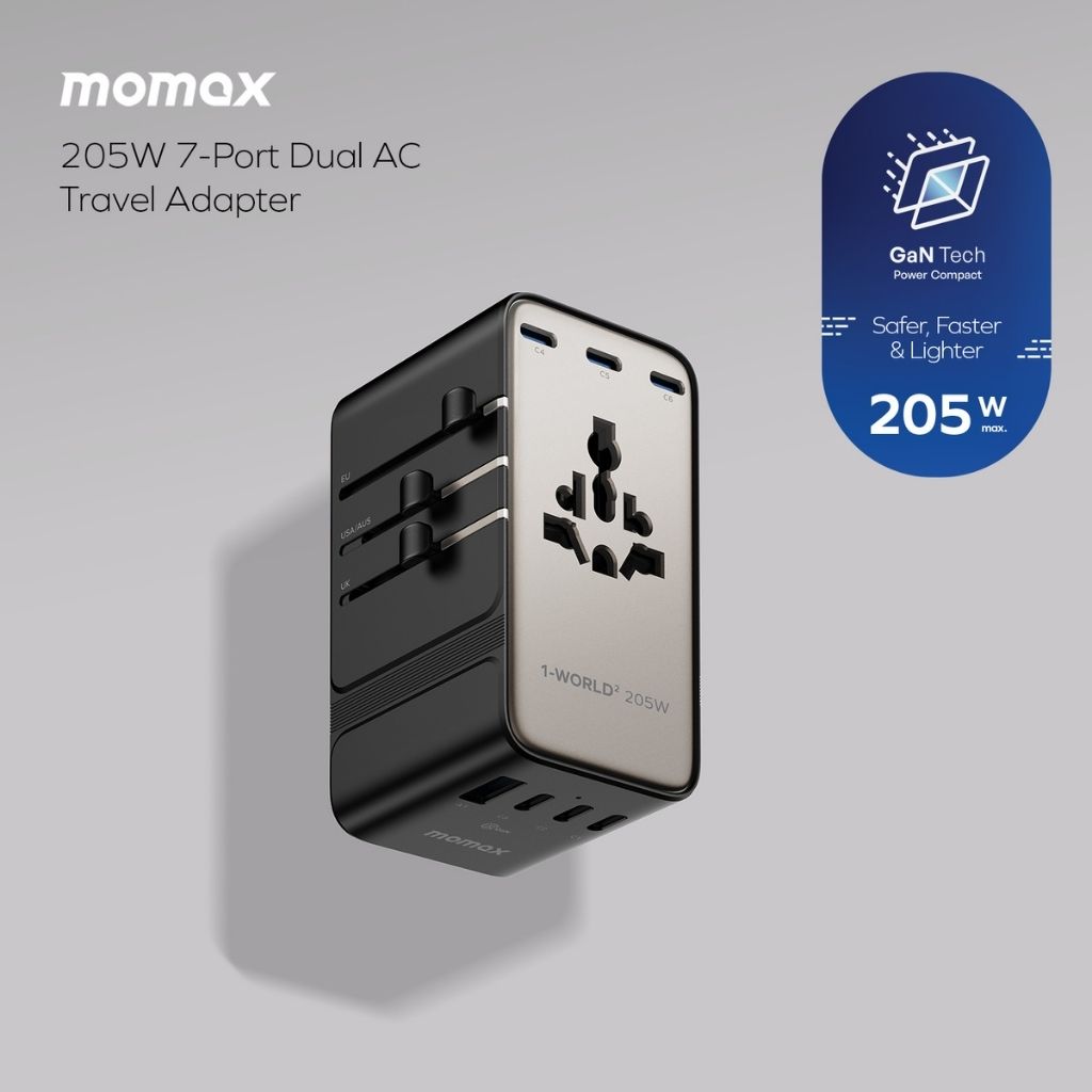 Momax 1-World2 205W 7-Port Dual Ac Travel Adaptor