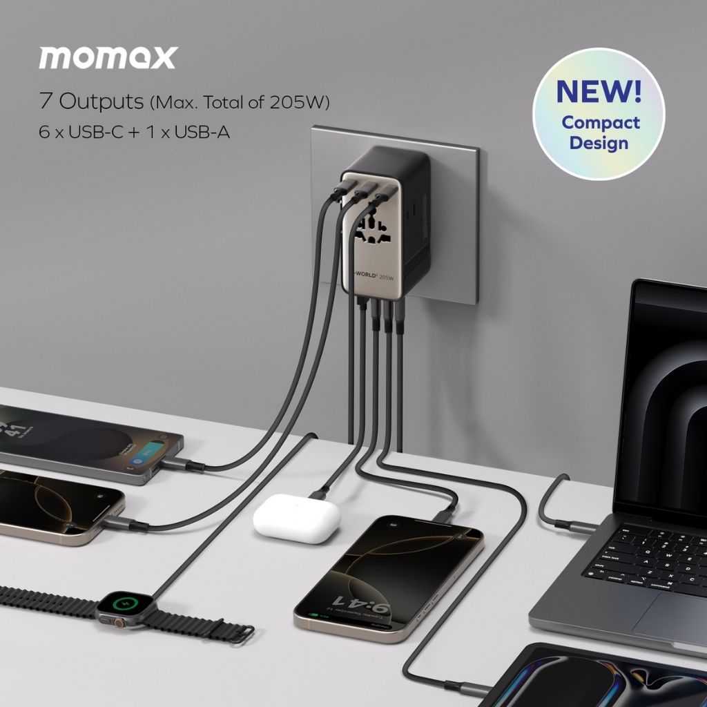 Momax 1-World2 205W 7-Port Dual Ac Travel Adaptor
