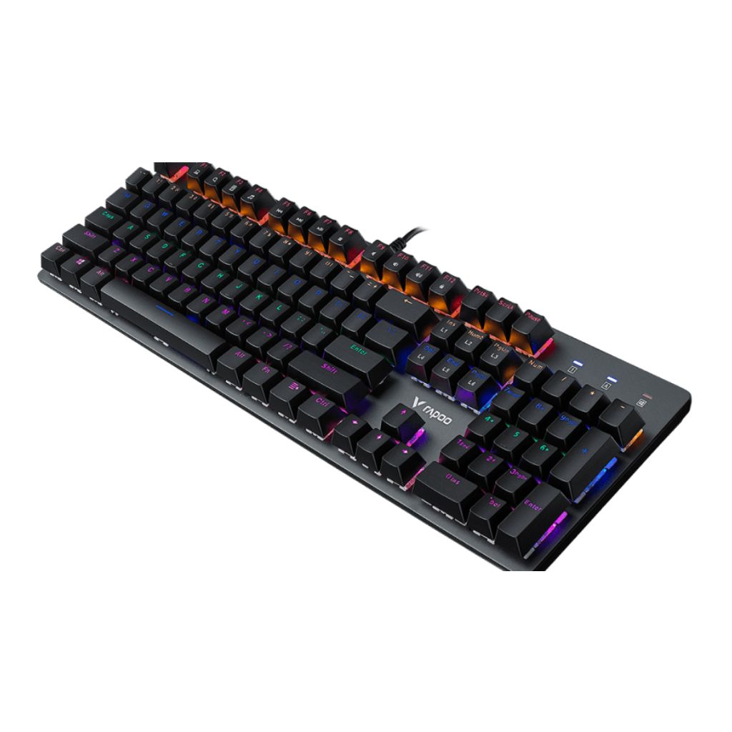 Black keyboard with RGB lighting on a white background