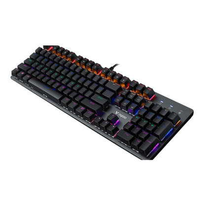 Black keyboard with RGB lighting on a white background