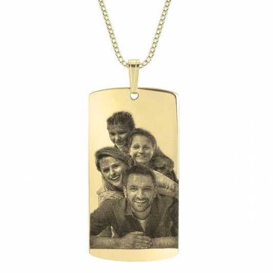 Engraved Photo Rectangular Disc Necklace