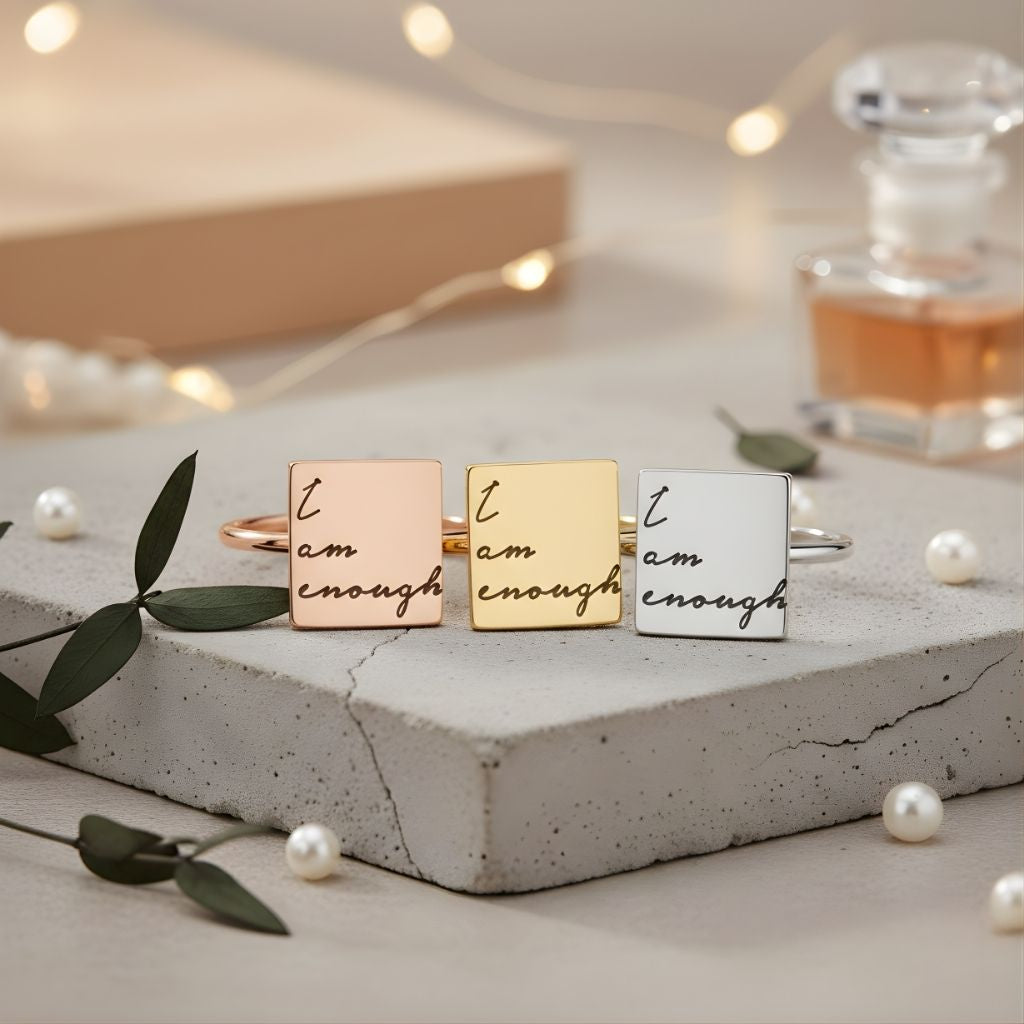 Engraved Name Square Ring