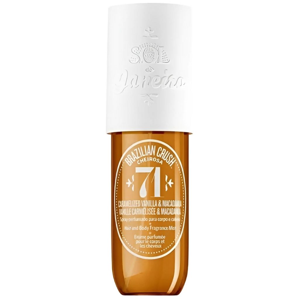 Bottle of SWE Parfums with white cap and gold body on a white background