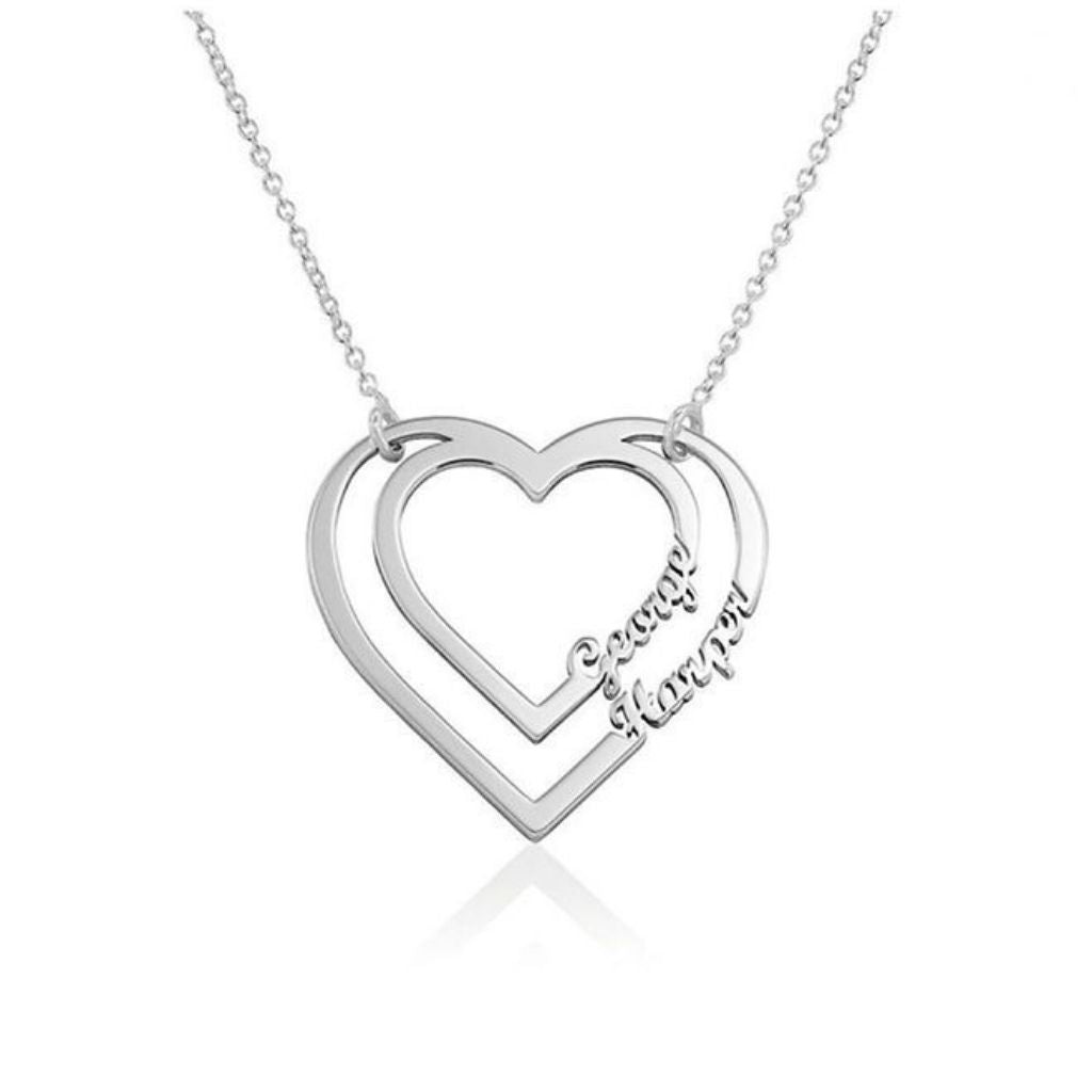 Personalized Name Double Heart Pendant Necklace