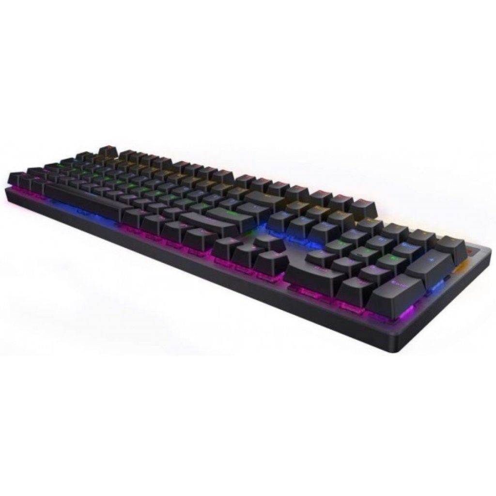 Mechanical keyboard with RGB lighting on a white background