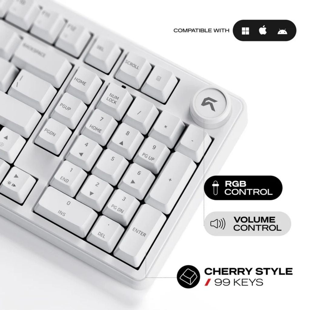 Cybeart Akula 99 - Tri-Mode Wireless RGB Gaming Keyboard - White