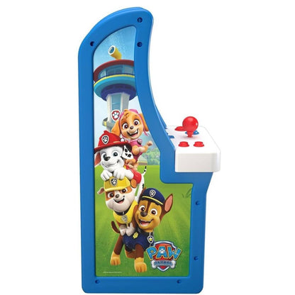 Paw Patrol-themed arcade machine on a white background