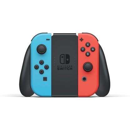 Nintendo Switch console with blue and red Joy-Con on a white background