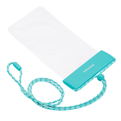 Turquoise power bank with lanyard on a white background
